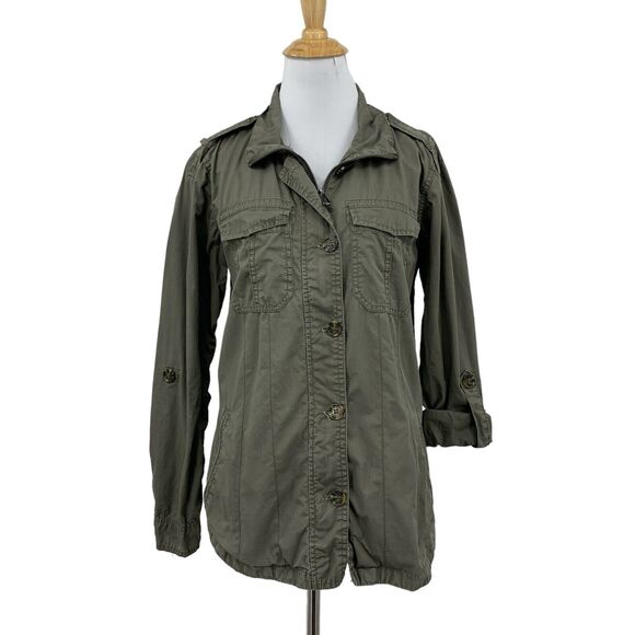Buffalo David Bitton Jacket Womens S Small Olive Utility Tab Sleeve Cinch Waist - Picture 1 of 14